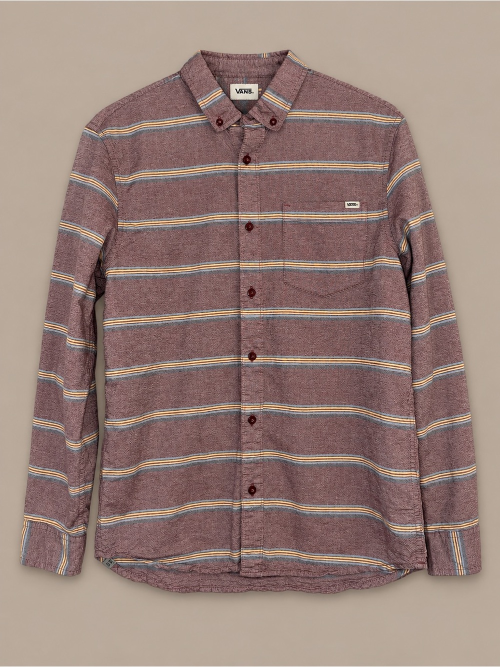 Vans Men’s M Burgundy Striped Button Down Shirt 100% Cotton Skate Surf